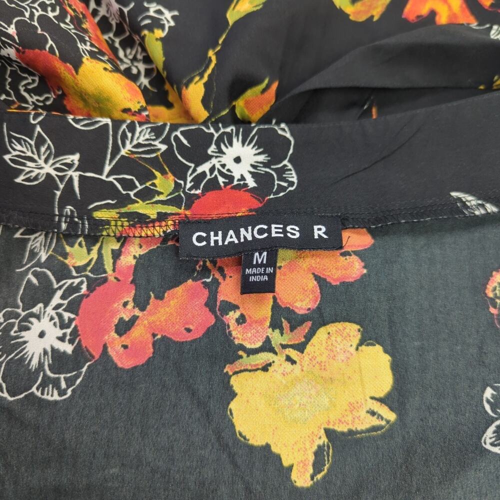 Chances R Women’s M Asymmetric Ruffle Midi Skirt Black w/ Orange & Yellow Floral - Picture 6 of 8